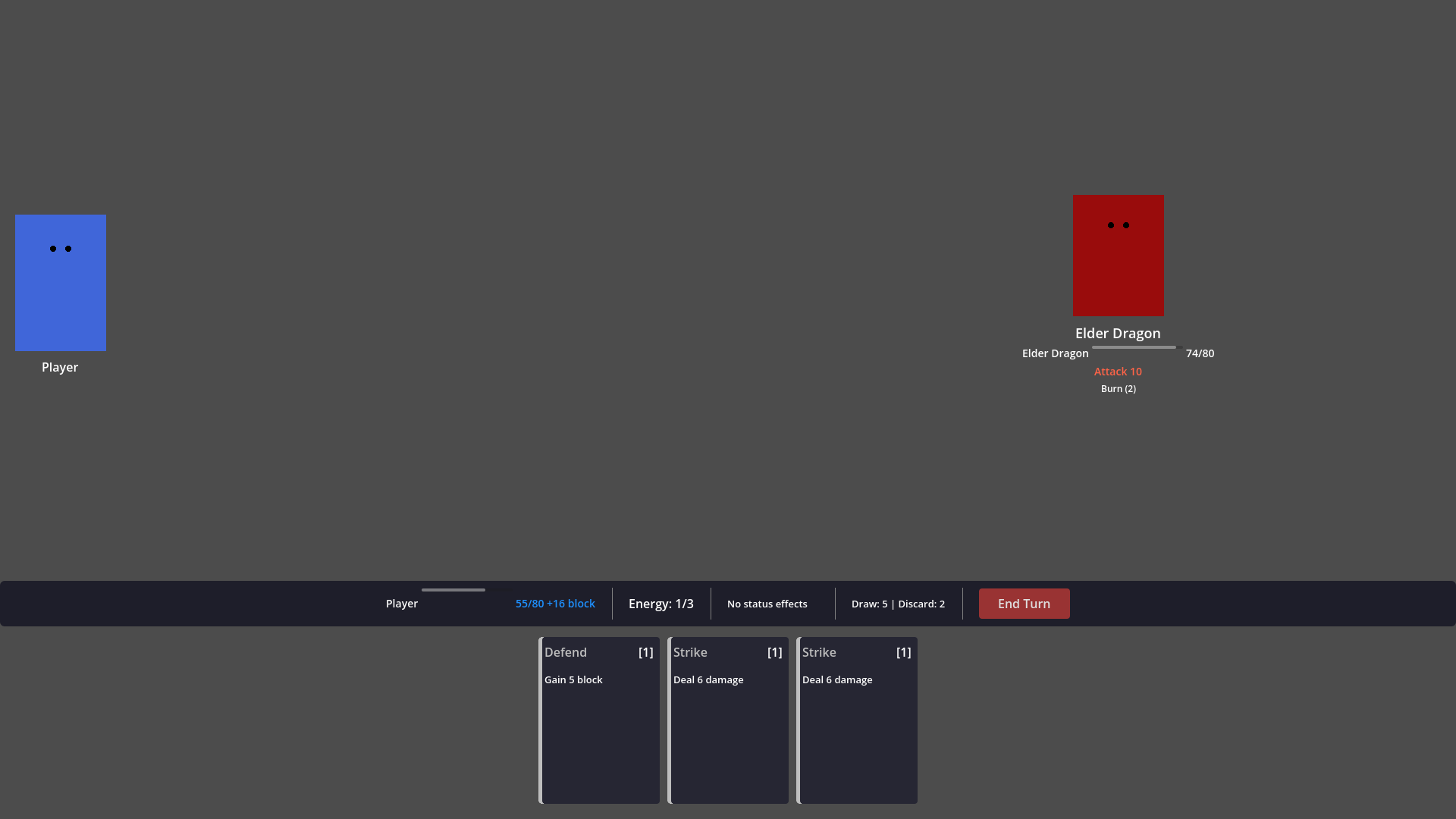 Spell Surge battle screen — the player's hand of cards faces off against the Elder Dragon